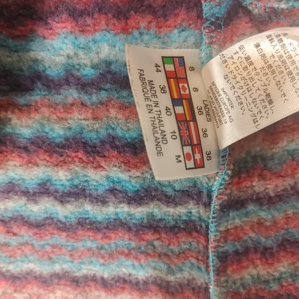 Spyder Pullover DH Sweater Womens 8 Blue Multi Zig Zag Stripe Quarter Zip Fleece - Picture 5 of 10